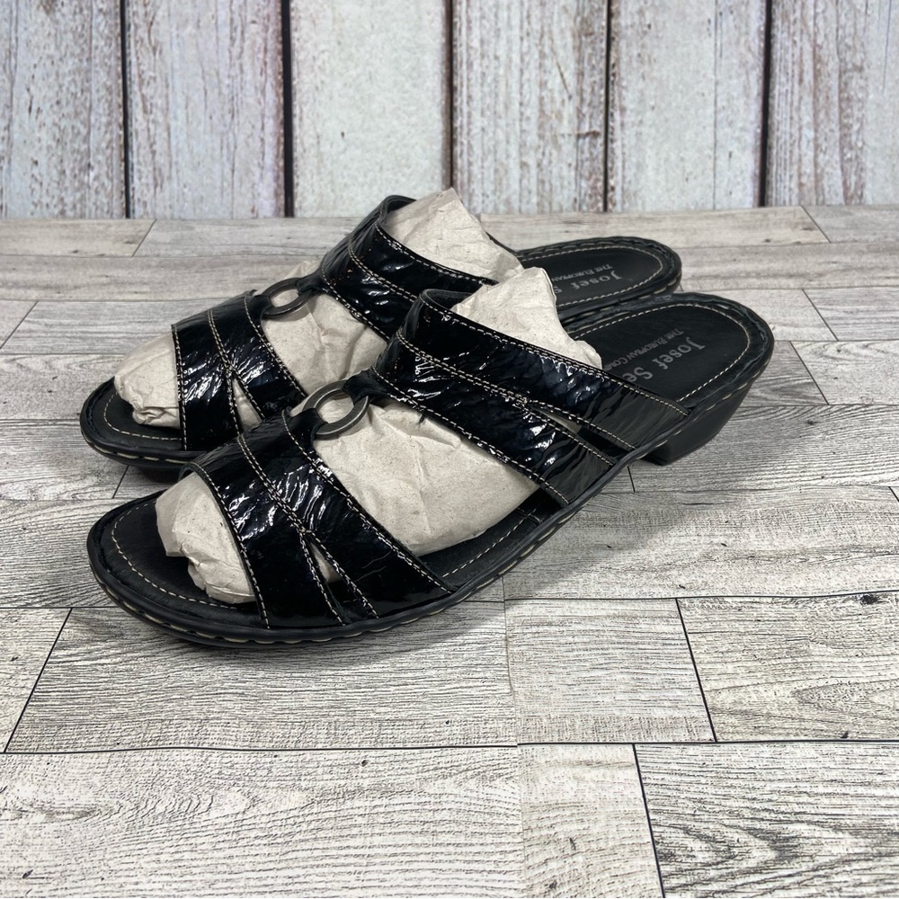 Josef Seibel Sandals Womens 10.5 41 Black Slip On Slides Open Toe Shoes Heels - Picture 5 of 10